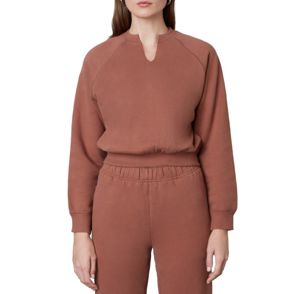 NIA cropped crewneck with notched neckline featuring ribbed hem.| Size Small